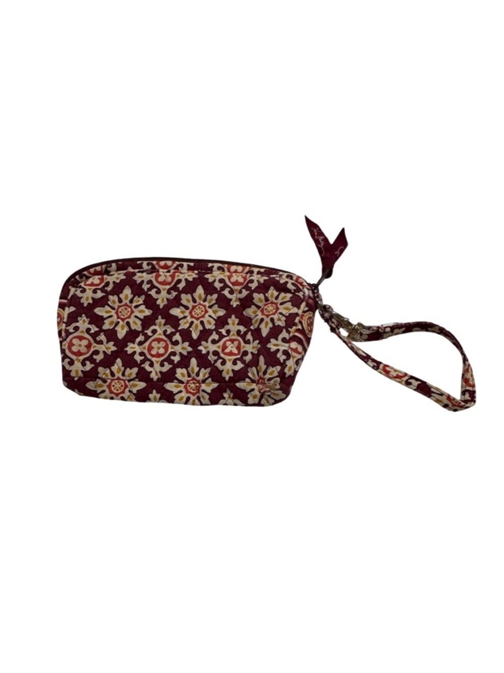 Vera Bradley Wristlet in Maroon Floral Medallion Cotton Pattern